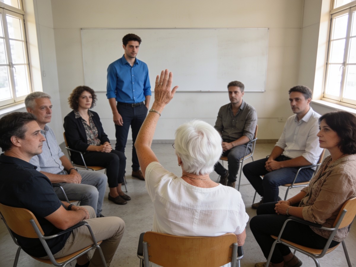 Aula di formazione sulla sicurezza con partecipanti e docente, modalità in presenza