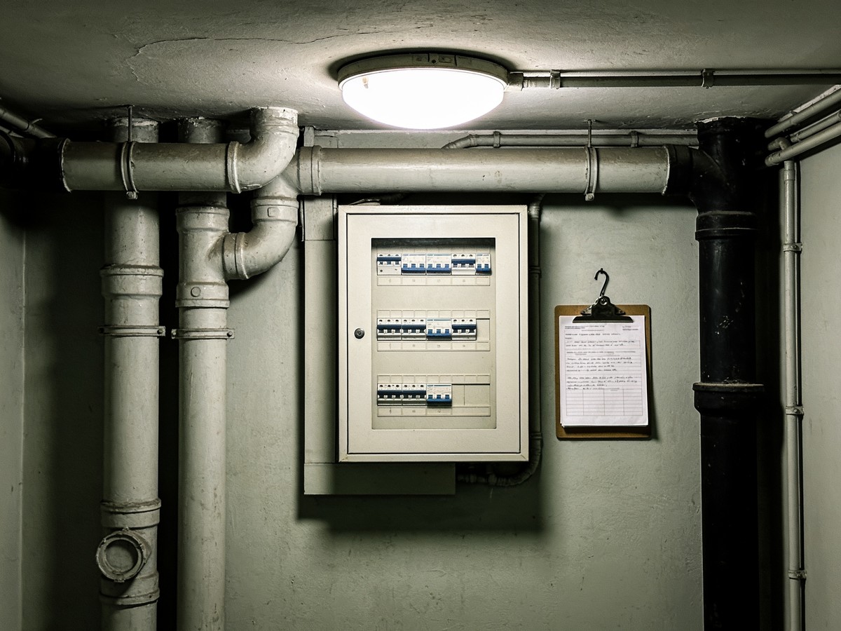 Locale tecnico di un condominio con impianti e registro dei controlli