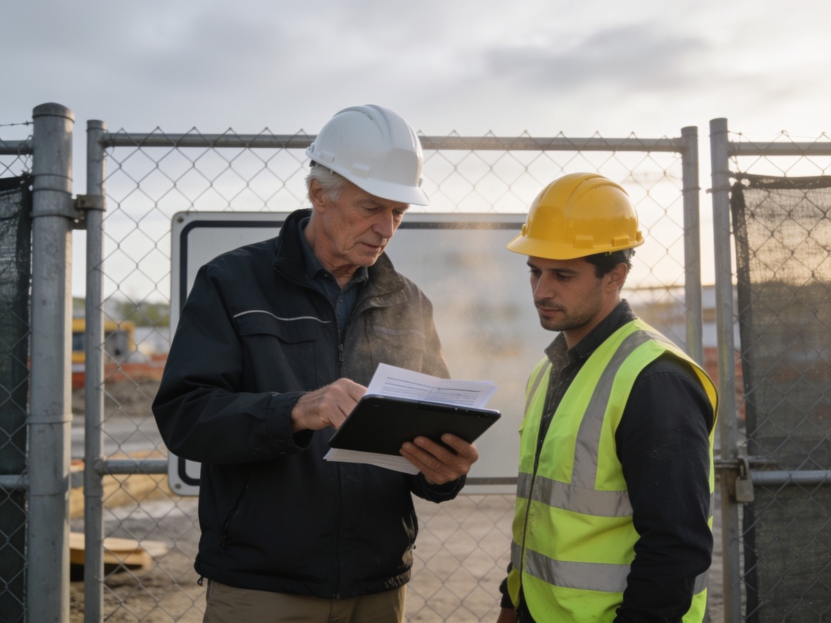 Verifica dei documenti di un'impresa all'ingresso di un cantiere, prima dell'inizio dei lavori