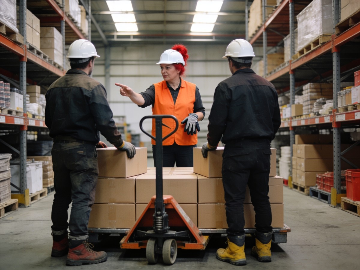 Caposquadra che sovrintende a una lavorazione in reparto e controlla l'uso dei dispositivi di protezione
