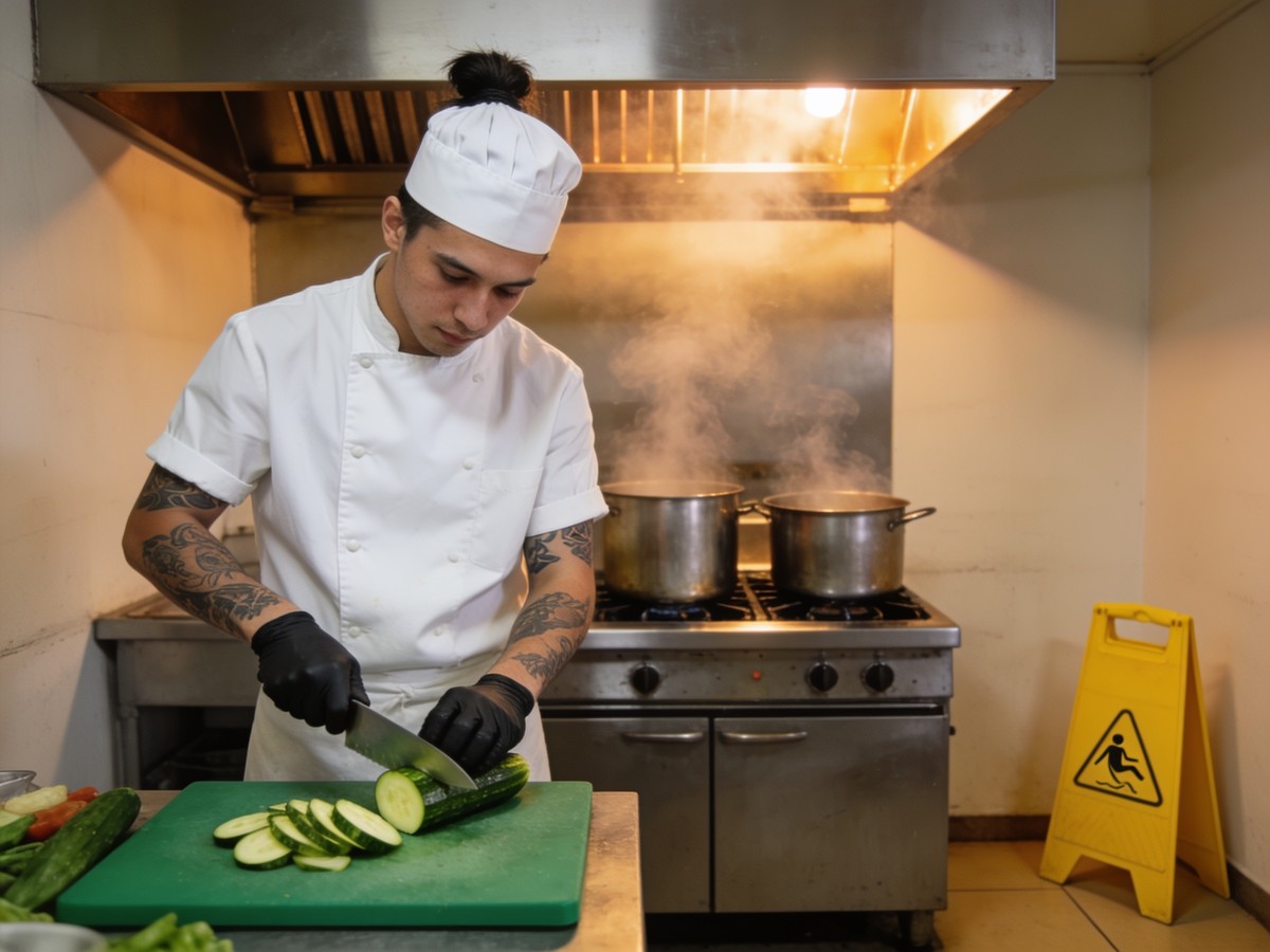 Cucina professionale: rischio taglio, ustione e scivolamento nella ristorazione